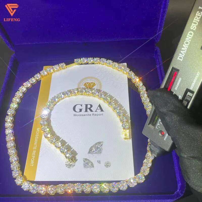 Iced Out Hip Hop D Color VVS 6mm Moissanite Diamond Tennis Chain Necklace 925 Sterling Silver Men Women Tennis Link Chain