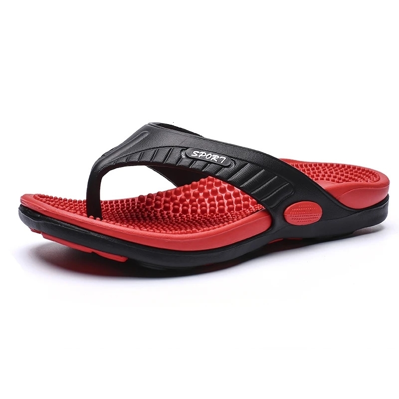 Massage Flip Flops for Men, Black and Red Thong Strap Massage Sandals, Breathable Injection Molding Outdoor Beach Shoes y260407