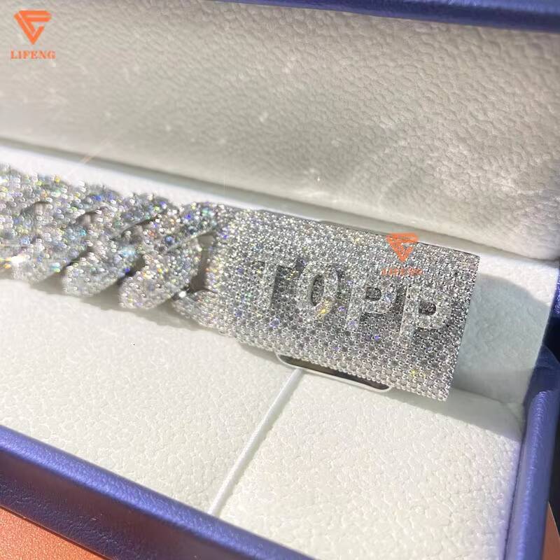 Diamond Cuban Link Chain Moissanite Bracelet Gold Plated 925 Sterling Silver Fashion Jewelry for Men Women Passes Diamond Test