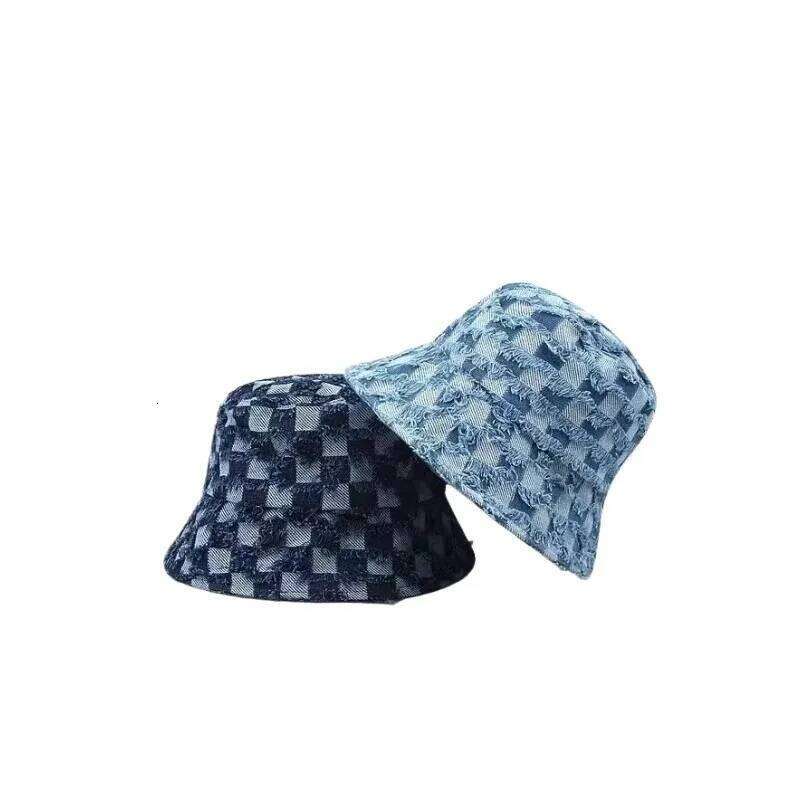 New Style Denim Blue Plaid Bucket For Women Summer Outdoor Luxury Designer Hat Sunshade Checked Cap Party Gift