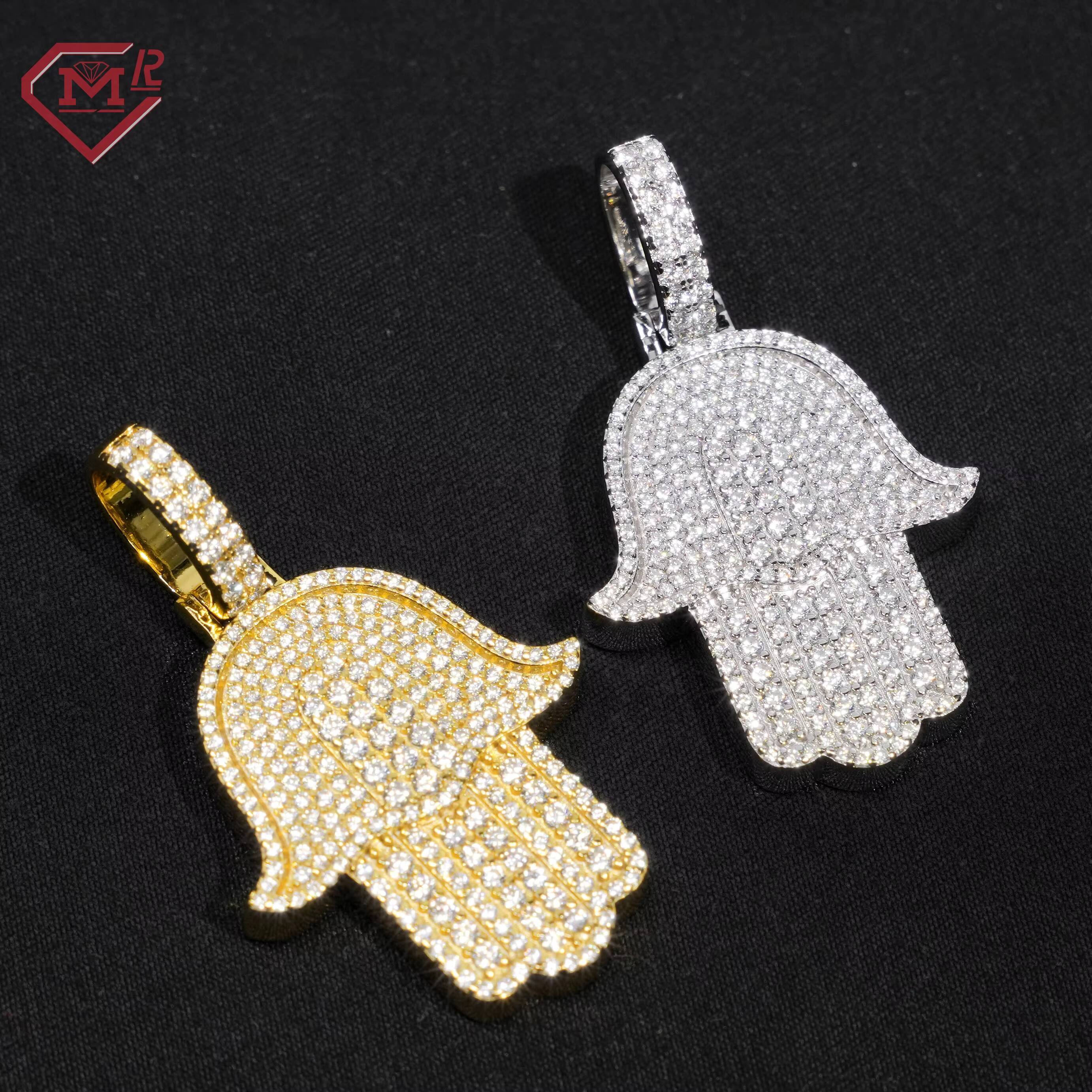 Sterling Sliver 925 Custom Moissanite Pendant Hamsa Hand Hip Hop D Vvs Iced Out Diamond Moissanite Pendant