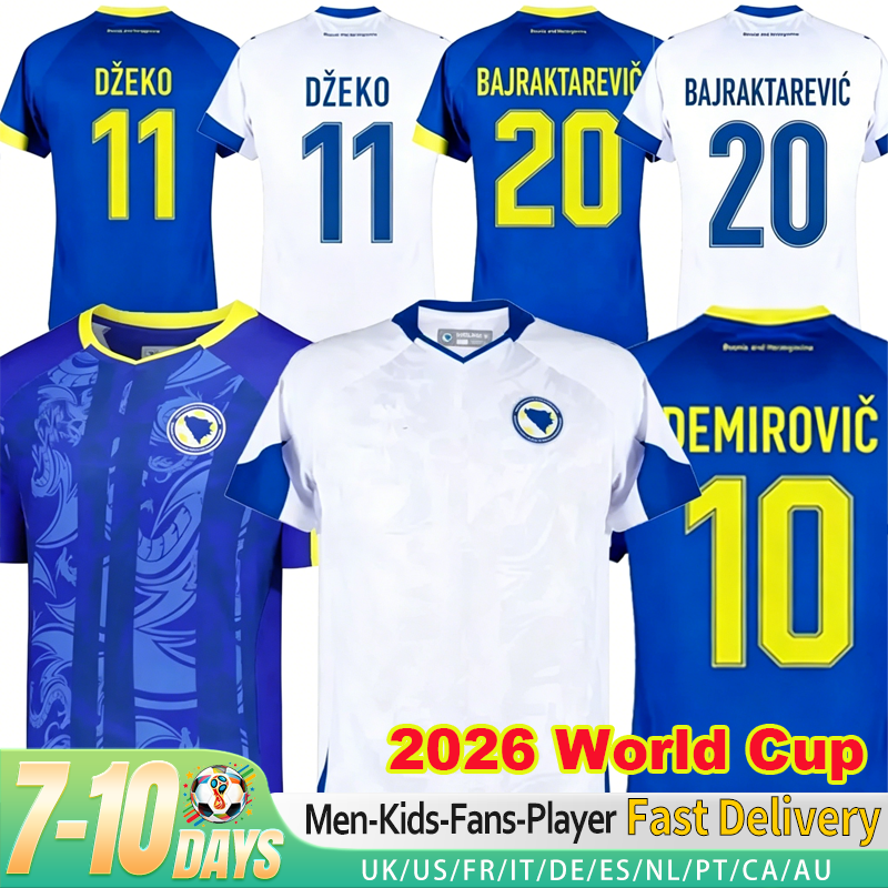 S-4XL 2026 Bosnia-Herzegovina World Cup Jerseys Bosnia and Herzegovina Dzeko Soccer Jerseys 26 27 Home Away Men kids Fans Football Jersey Shirts