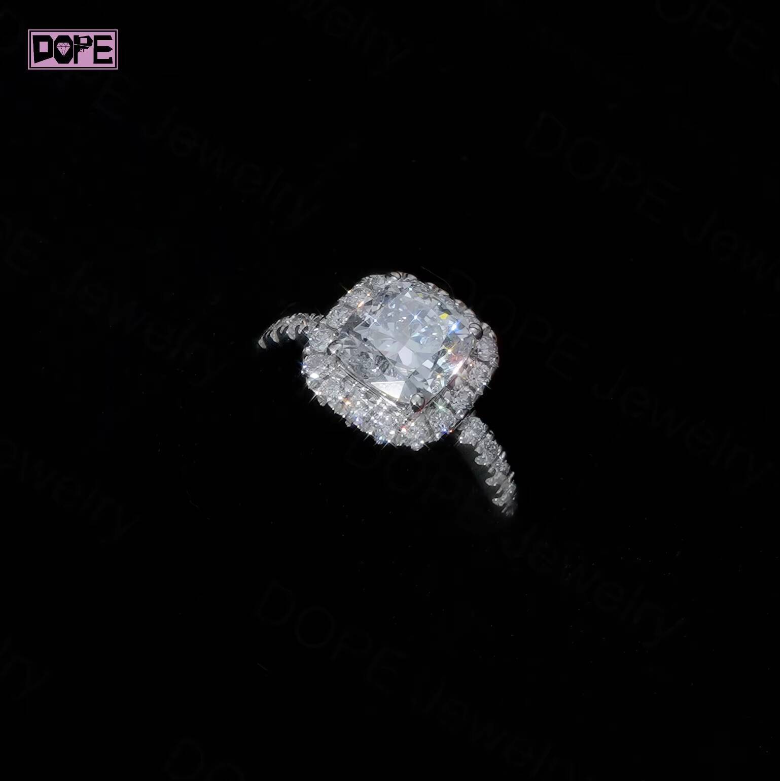 Diamond Ring 2ct Cushion Cut Cluster 14k Gold Half Paved Cvd Lab Grown Diamond IGI Certificate Engagement Ring