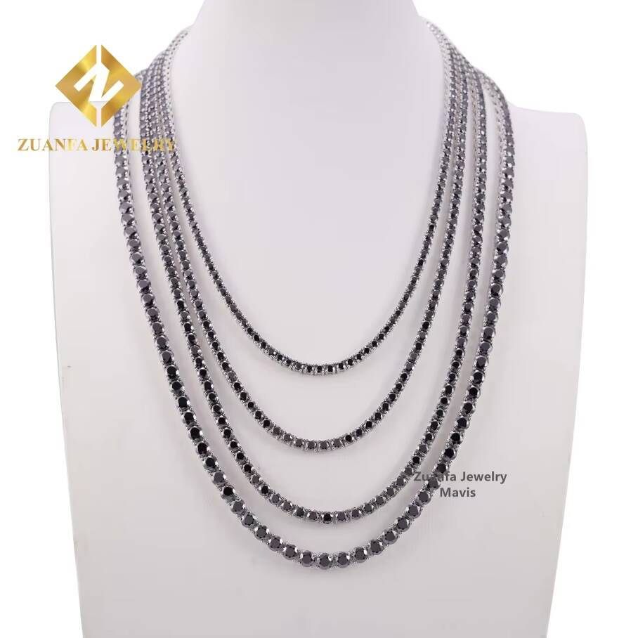 Worldwide Shipping Hip Hop Iced Out Tennis Necklace 925 Sterling Silver 3MM 35MM 4MM 5MM VVS Black Moissanite Tennis Chain