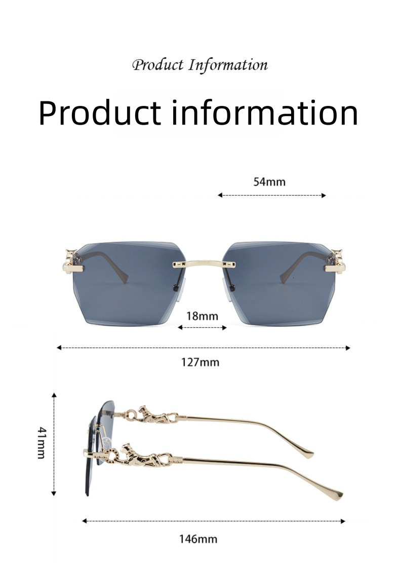 Luxury New Metal Frameless Leopard Print Designer Sunglasses Korean Square Small Frame Fashionable Sunglasses Trendy Versatile Sunglasses