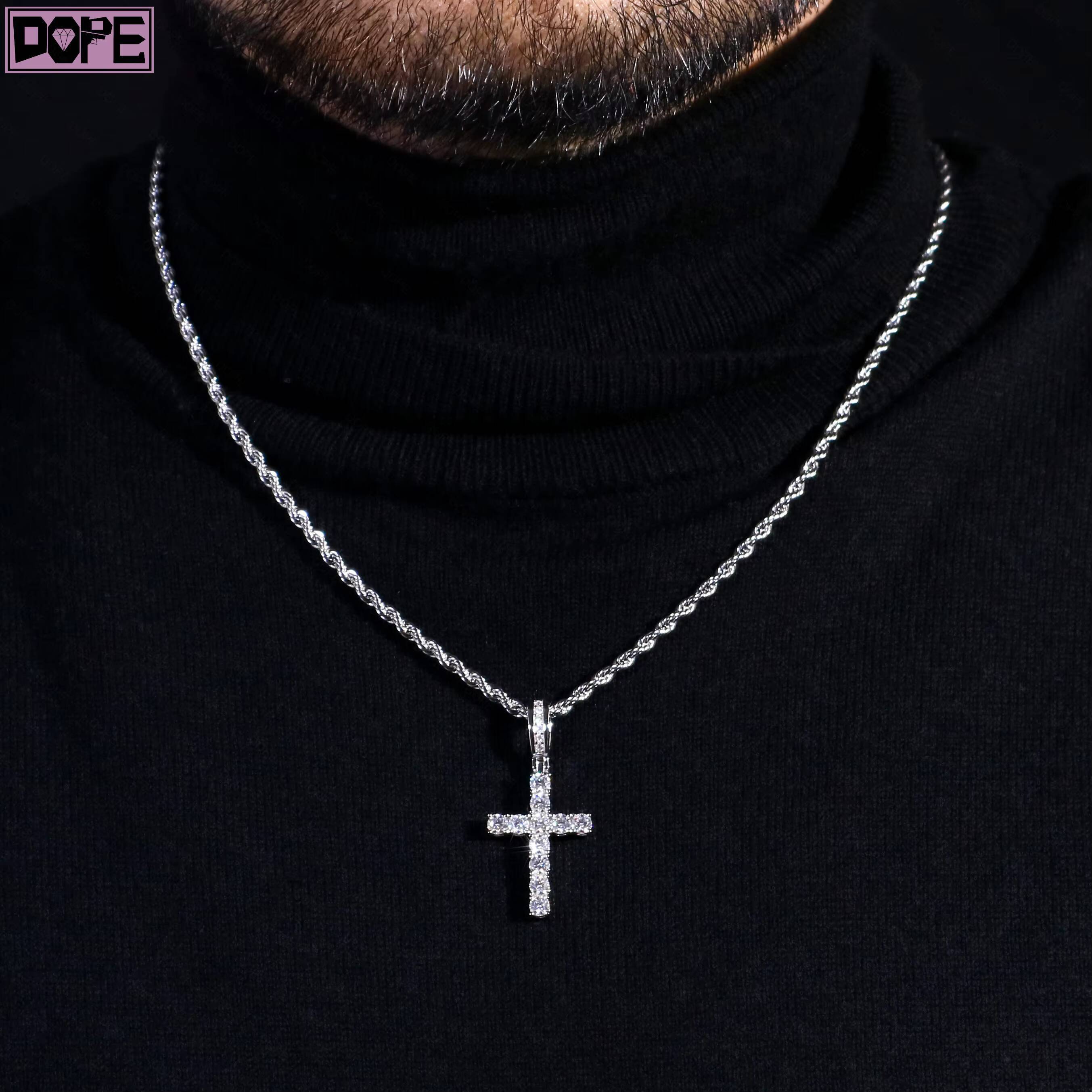 Diamond Jewelry Iced Out Cross Pendant Hip Hop VVS Lab Grown Diamond 925 Silver Small Custom Diamond Pendant