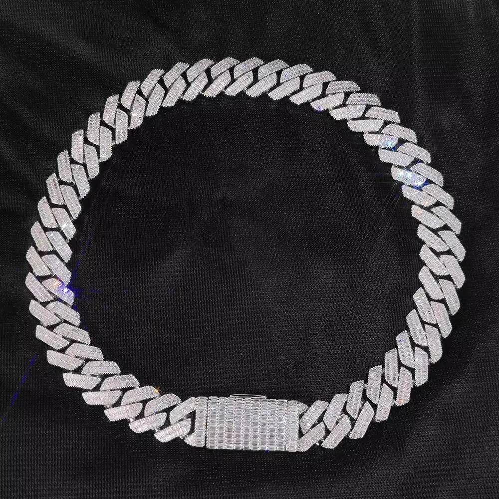 Collar y Pulsera Personalizados de Eslabn Cubano de Miami de 20 mm con 2 Hileras de Circonitas Cbicas Baguette Heladas Joyera Bling de Latn Estilo Hip
