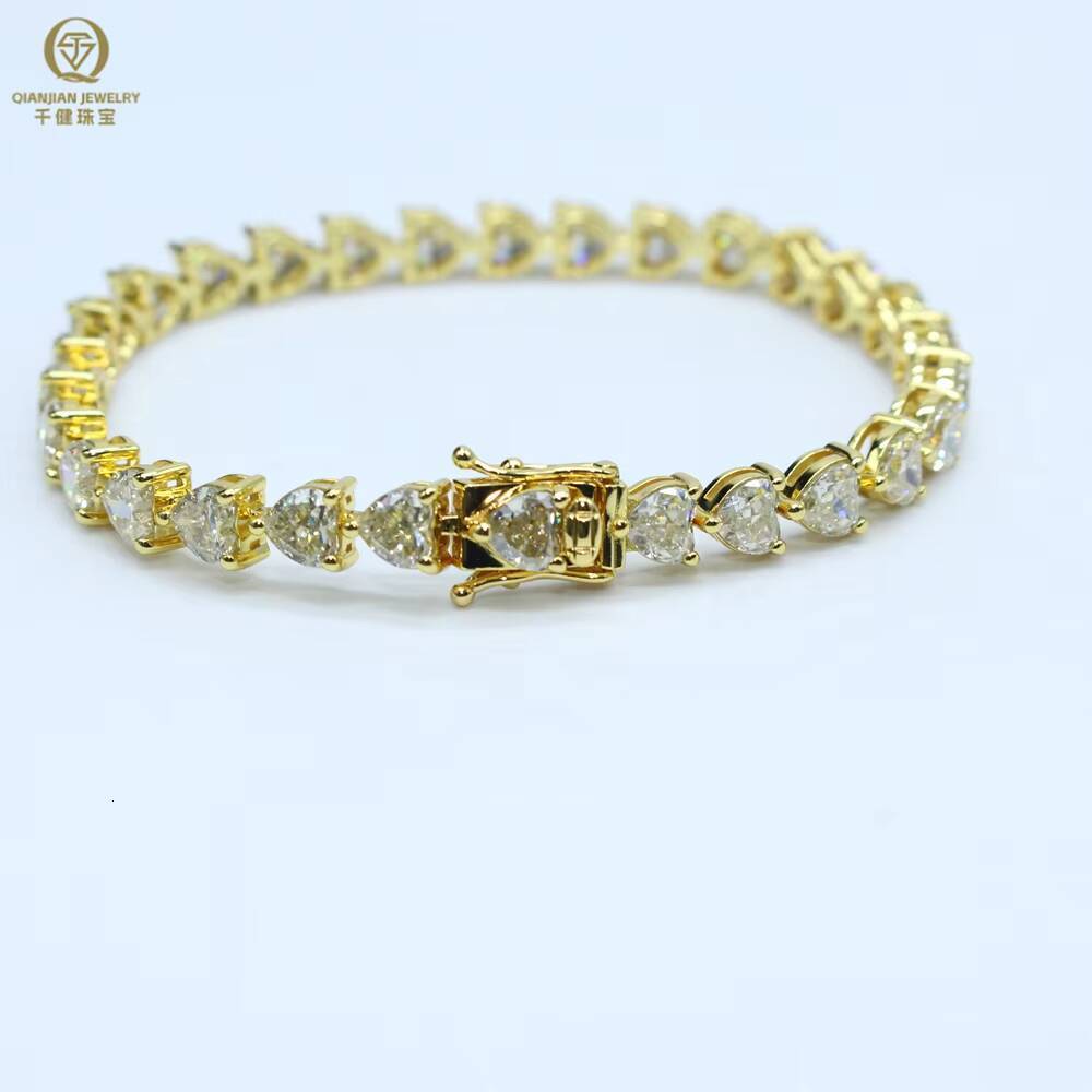 7Inches 925 Sterling Silver VVS Moissanite Tennis Link Chains 5mm Heart Cut Yellow Moissanite Tennis Bracelet Gift for Women