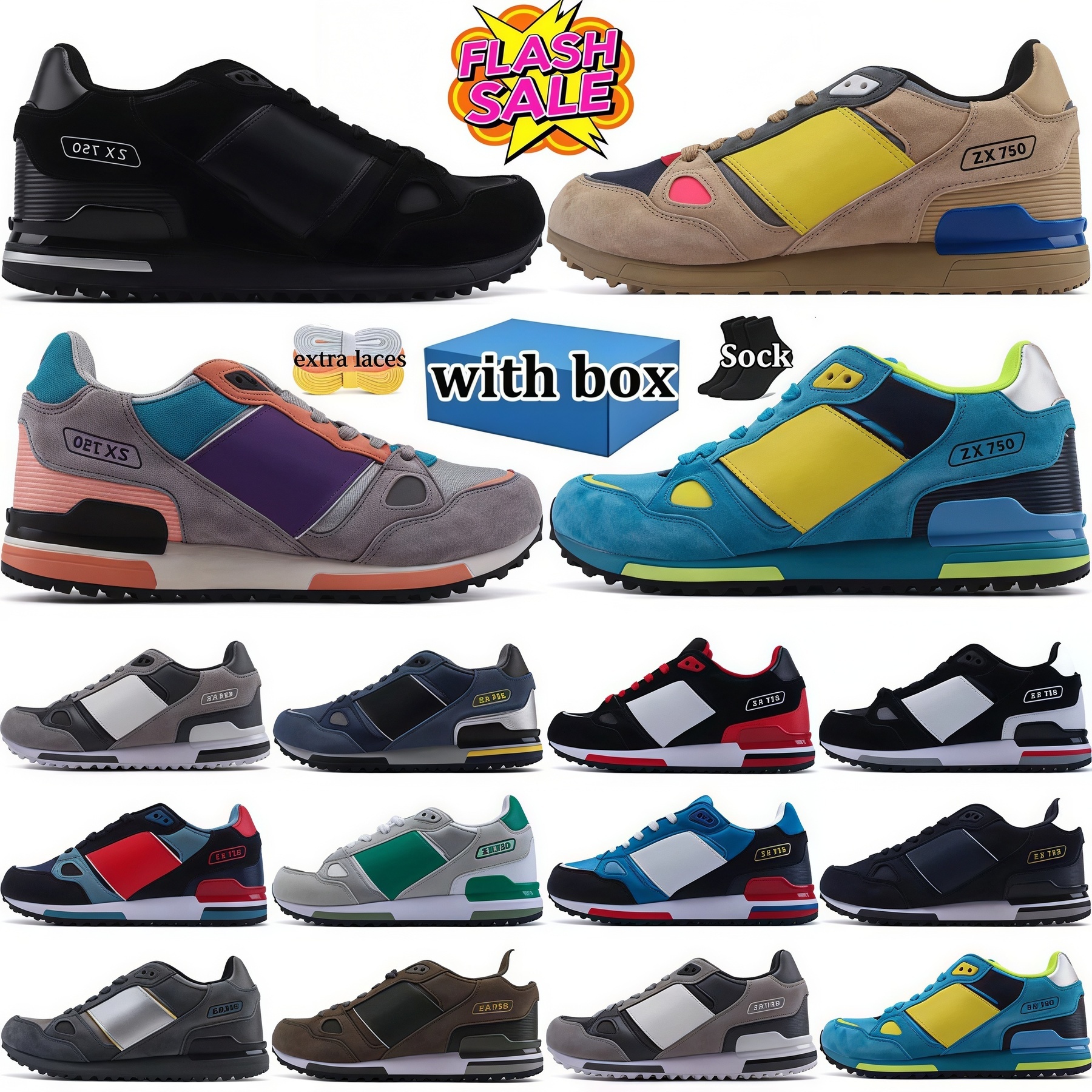 Originals Designer ZX 750 Mens Womens Running Shoes Fashion Trainers Suede Black White Red Pine Green Navy Outdoor Sneakers Size 36-45