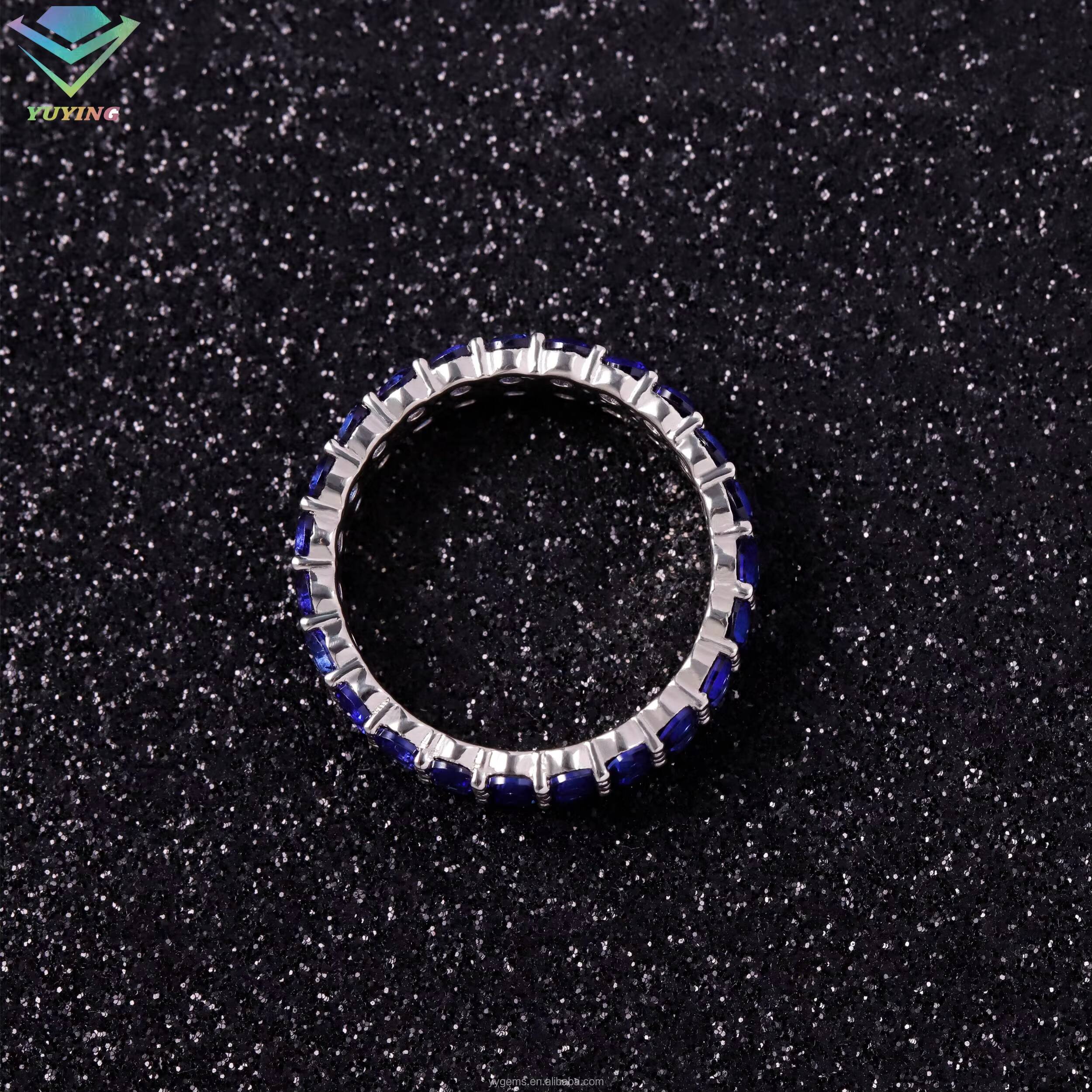 Fashion Blue Diamond Cuban Ring Fine Jewelry 925 Sterling Silver Ring for Men Women Lab Grown Sapphire Diamond Cuban Ring