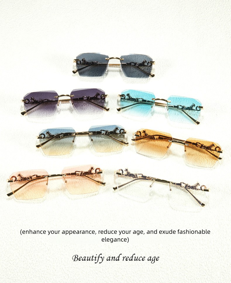 Luxury New Metal Frameless Leopard Print Designer Sunglasses Korean Square Small Frame Fashionable Sunglasses Trendy Versatile Sunglasses
