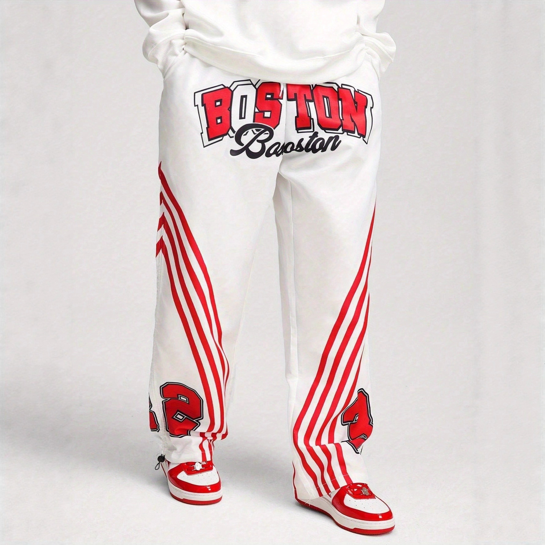Luxury Brand Designer's New Men's Spring-autumn Style Red And White Striped Letter Print Trendy Casual Lightweight Casual Pants