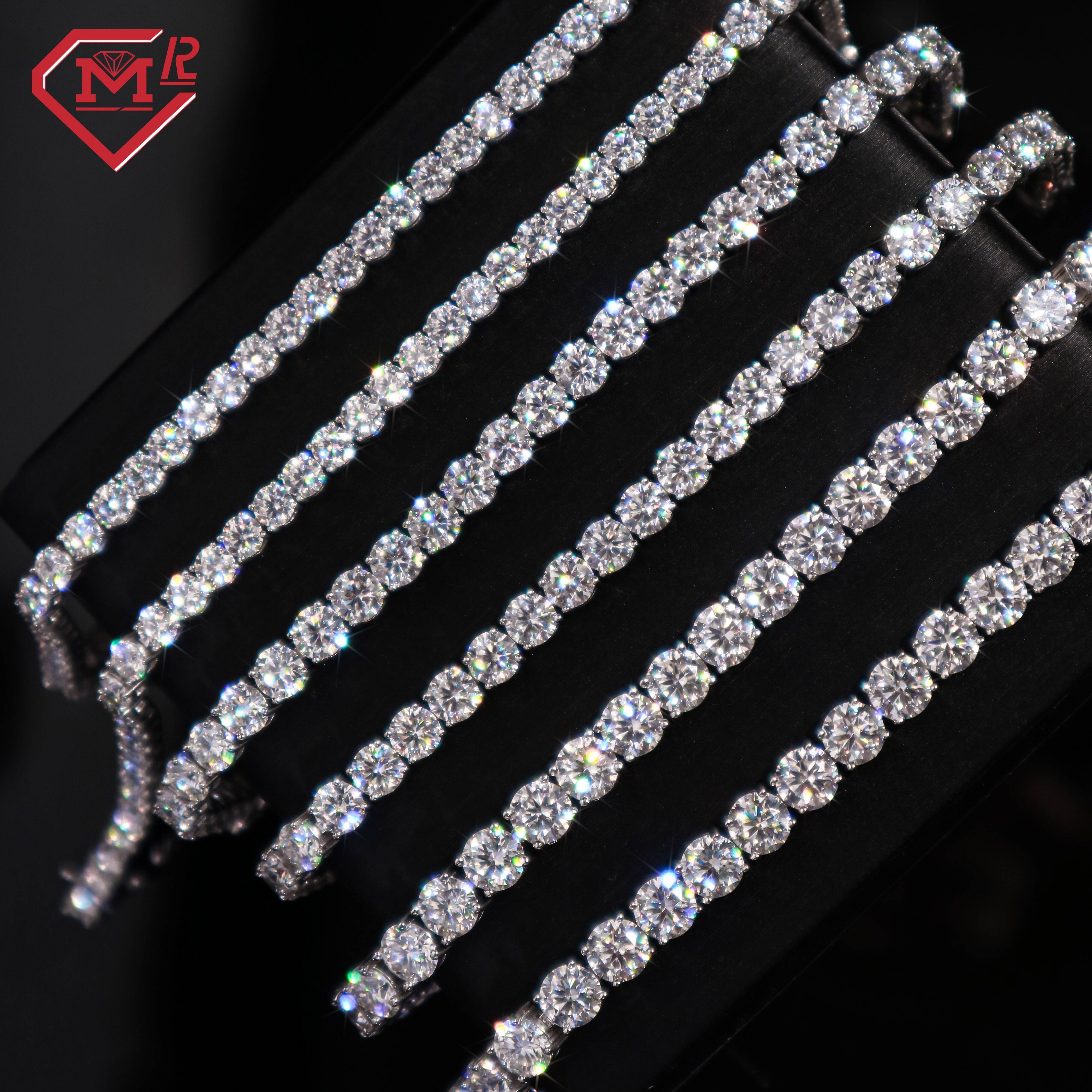 Hiphop Moissanite Tennis Chain 5MM Silver 925 Iced Out Custom Vvs Iced Out Tennis Chain