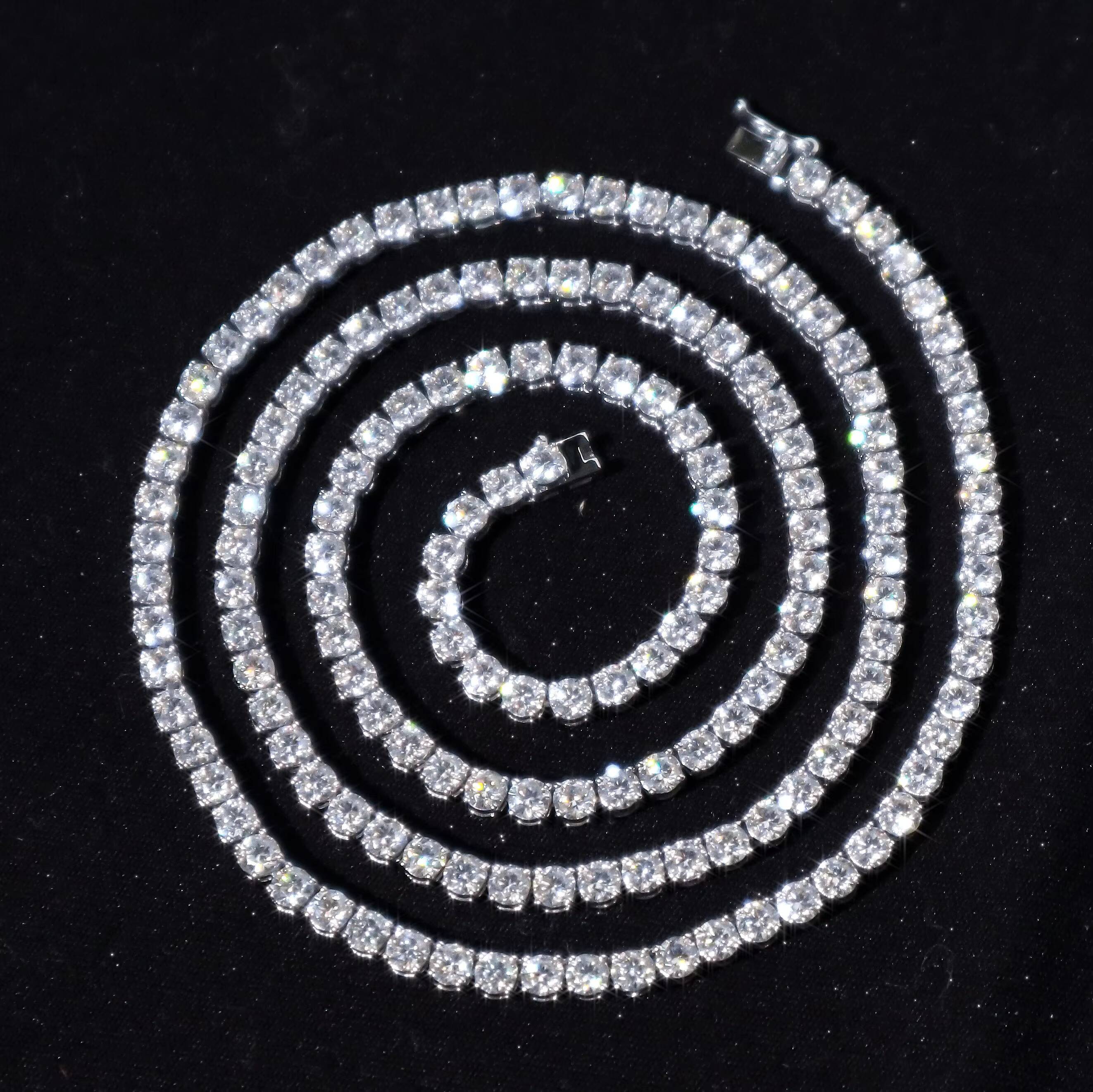 Classic Moissanite Tennis Necklace 4mm 925 Sterling Silver VVS Iced Out Moissanite Tennis Chain