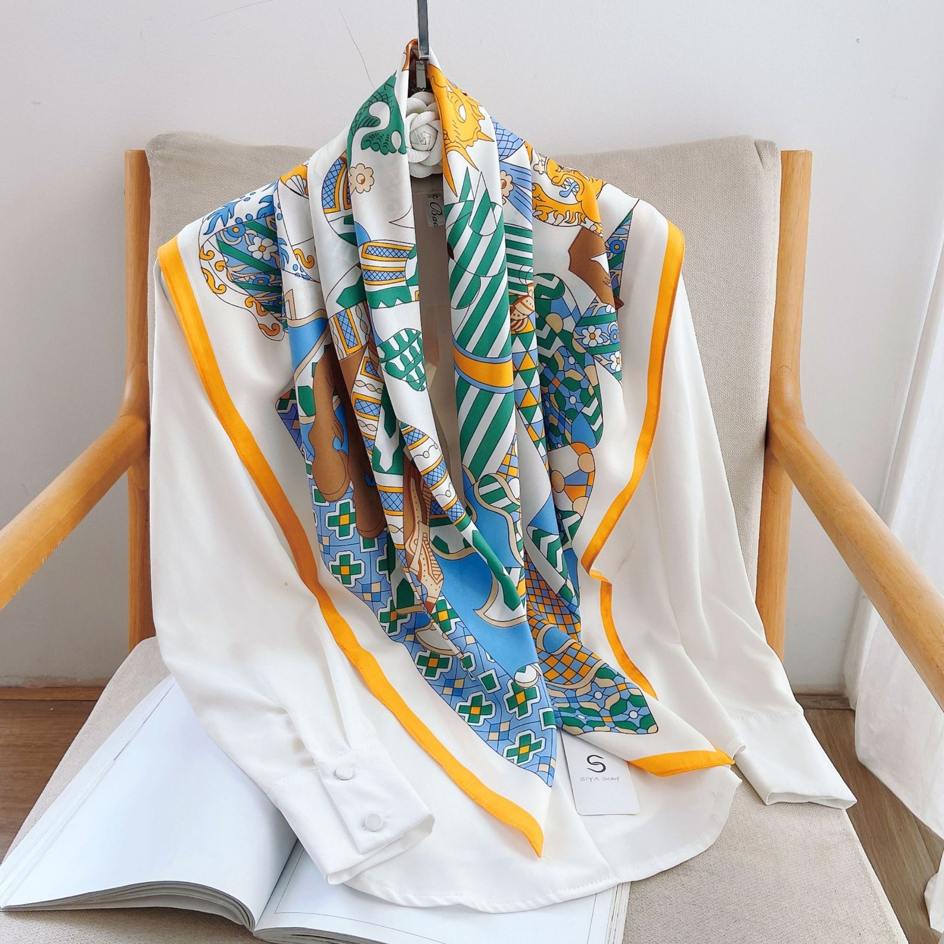 Designer Retro Silk Scarf, Premium Women's Headscarf & Shawl, Daily Home Fashion Multi-use Scarf, Elegant Gift Scarf for Women