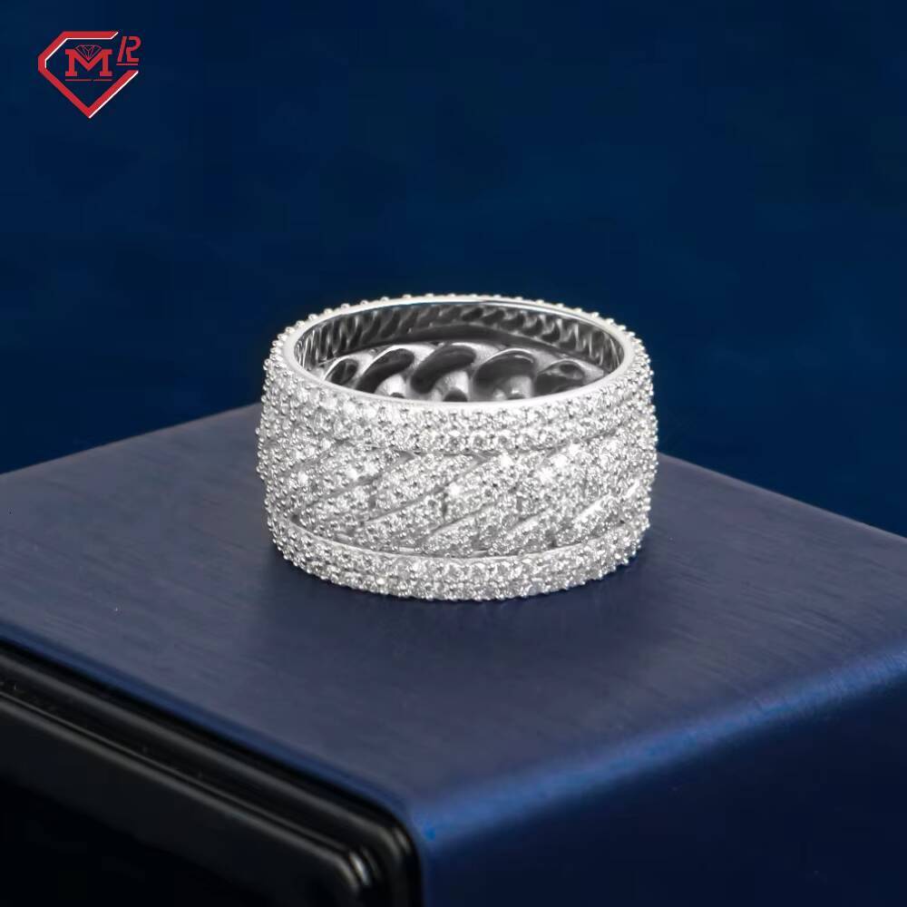 Cuban Design Moissanite Ring Iced Out House Shape Baguette Hip Hop 925 Silver Gold Plated Moissanite Ring