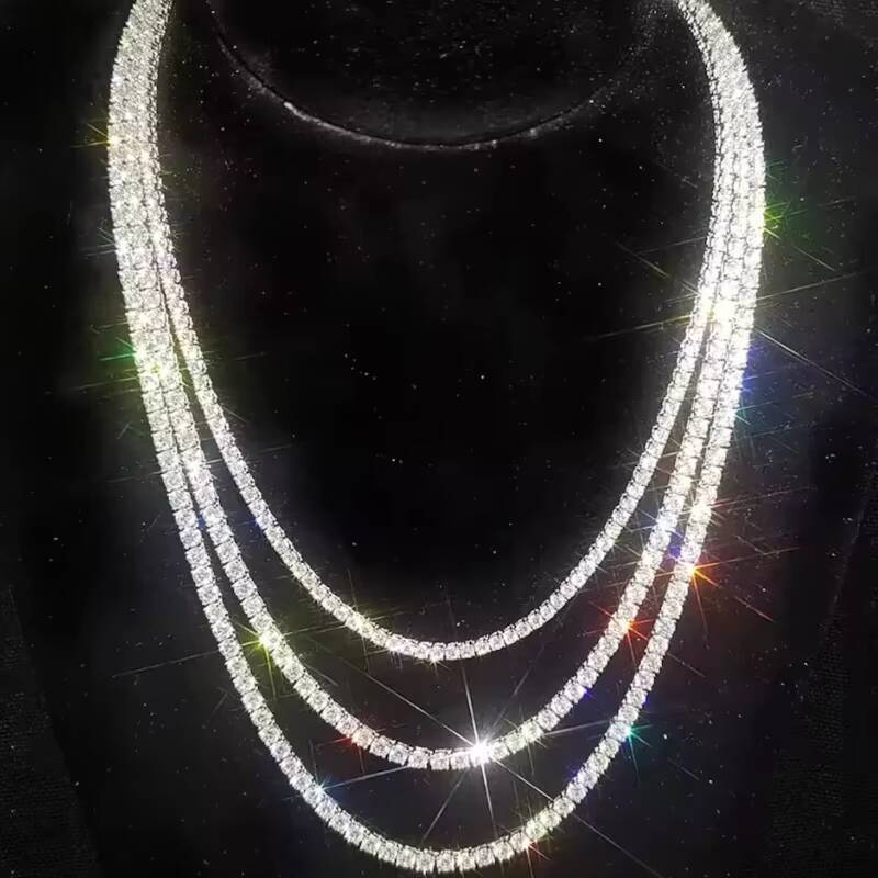 Wholesale 2mm 3mm 4mm 5mm 65mm Hip Hop Jewelry 925 Sterling Silver Tennis Chain Iced Out Moissanite Tennis Chain Necklace