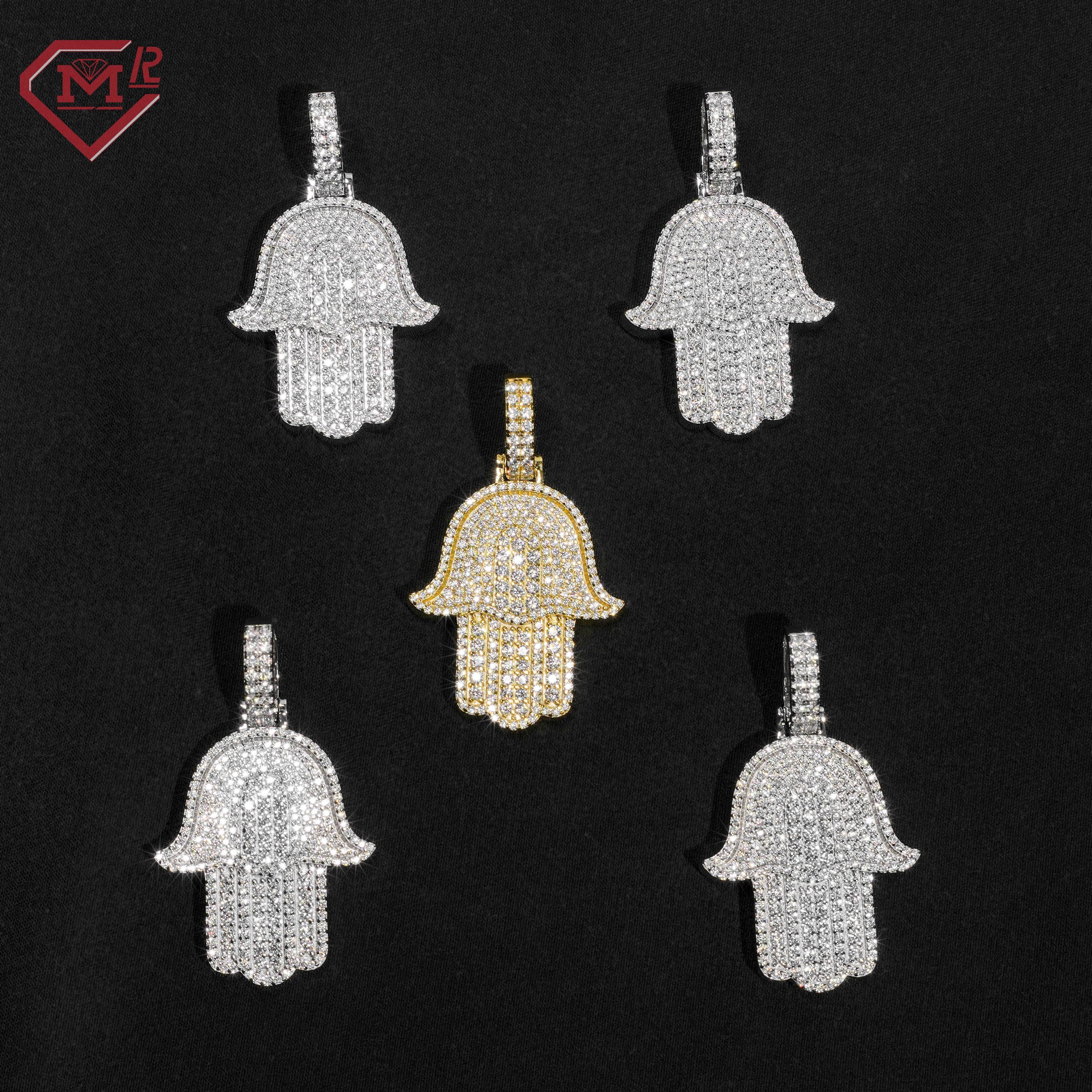 Sterling Sliver 925 Custom Moissanite Pendant Hamsa Hand Hip Hop D Vvs Iced Out Diamond Moissanite Pendant