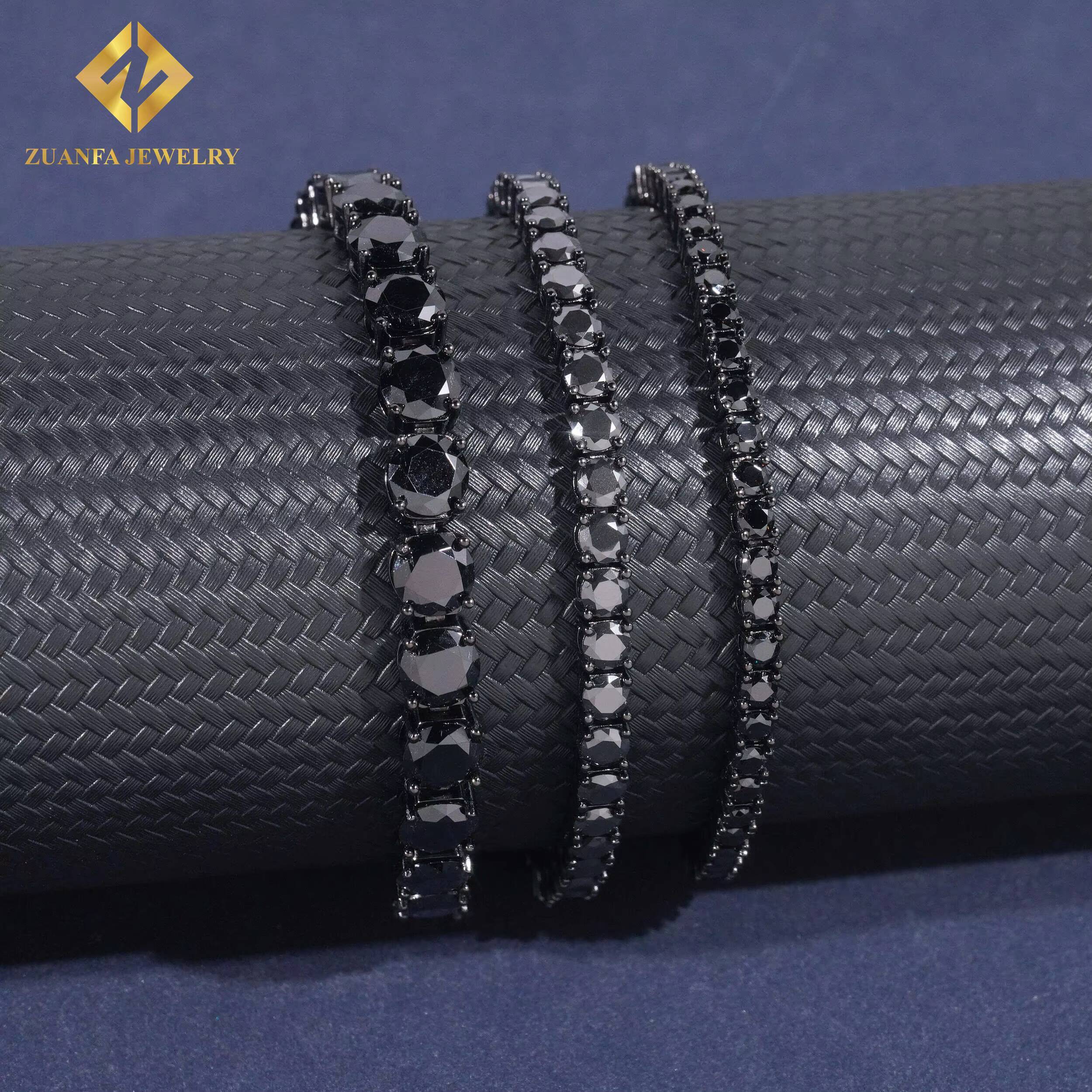 Black Moissanite Tennis Chain 925 Sterling Silver Moissanite GRA Certificate Tennis Chain Fashion Jewelry for Men Women Gift