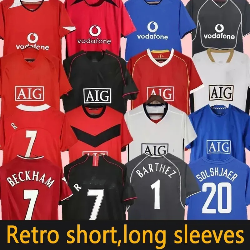 07 08 Retro Soccer Jerseys manchesteers United Long Sleeved Ronaldo Rooney Giggs Nani 2006 Home Away Scholes Tevez Vintage Classic mens kid kits Footb