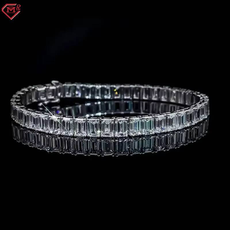 Hip Hop Moissanite Tennis Chain 925 Silver Emerald Cut Luxury Diamond VVS Moissanite Tennis Chain Bracelet