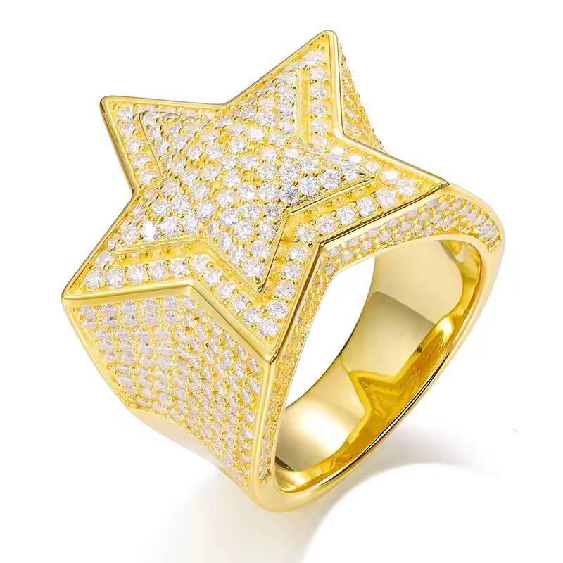 Hip Hop Fashion S925 Sterling Silver Wedding Ring for Men VVS D Color Moissanite with Five-Pointed Star Iced Style