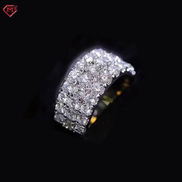 Wholesale Moissanite Ring Men 3 Rows Pass Test Diamond Pave Setting Hiphop Eternity Band 925 Silver Moissanite Ring