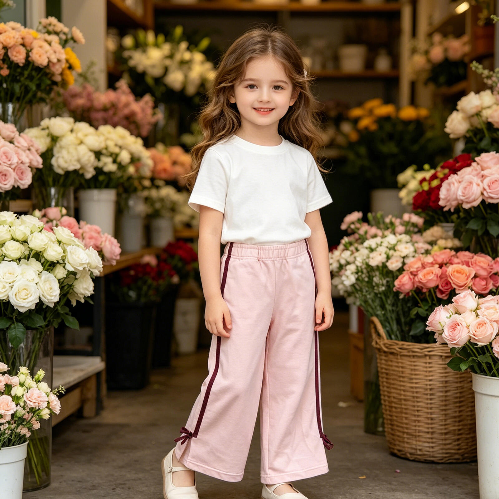 Kids Girls Soft Fleece Pants with Side Stripe & Bow Detail, Casual Elastic Waist Trousers for Toddler