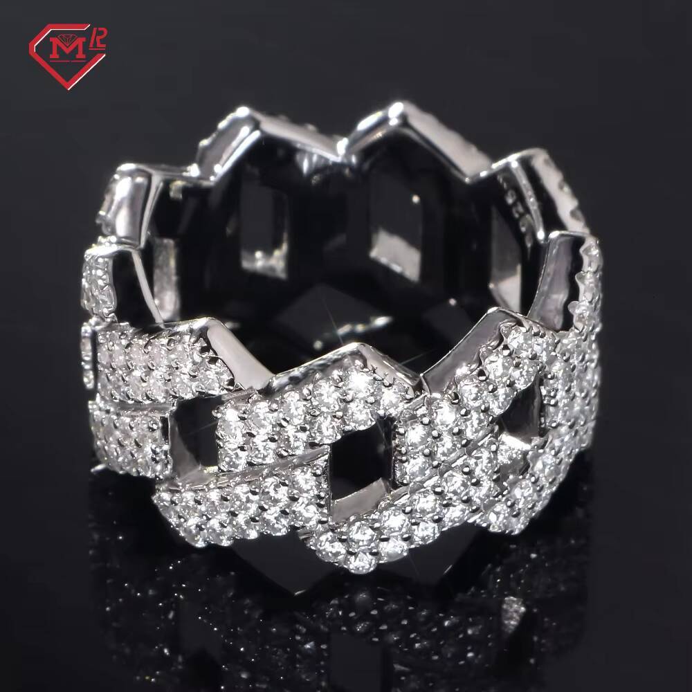 Hiphop Jewelry Men Rings Cuban Half VVS Iced Out Straight Edge 925 Silver Moissanite Ring