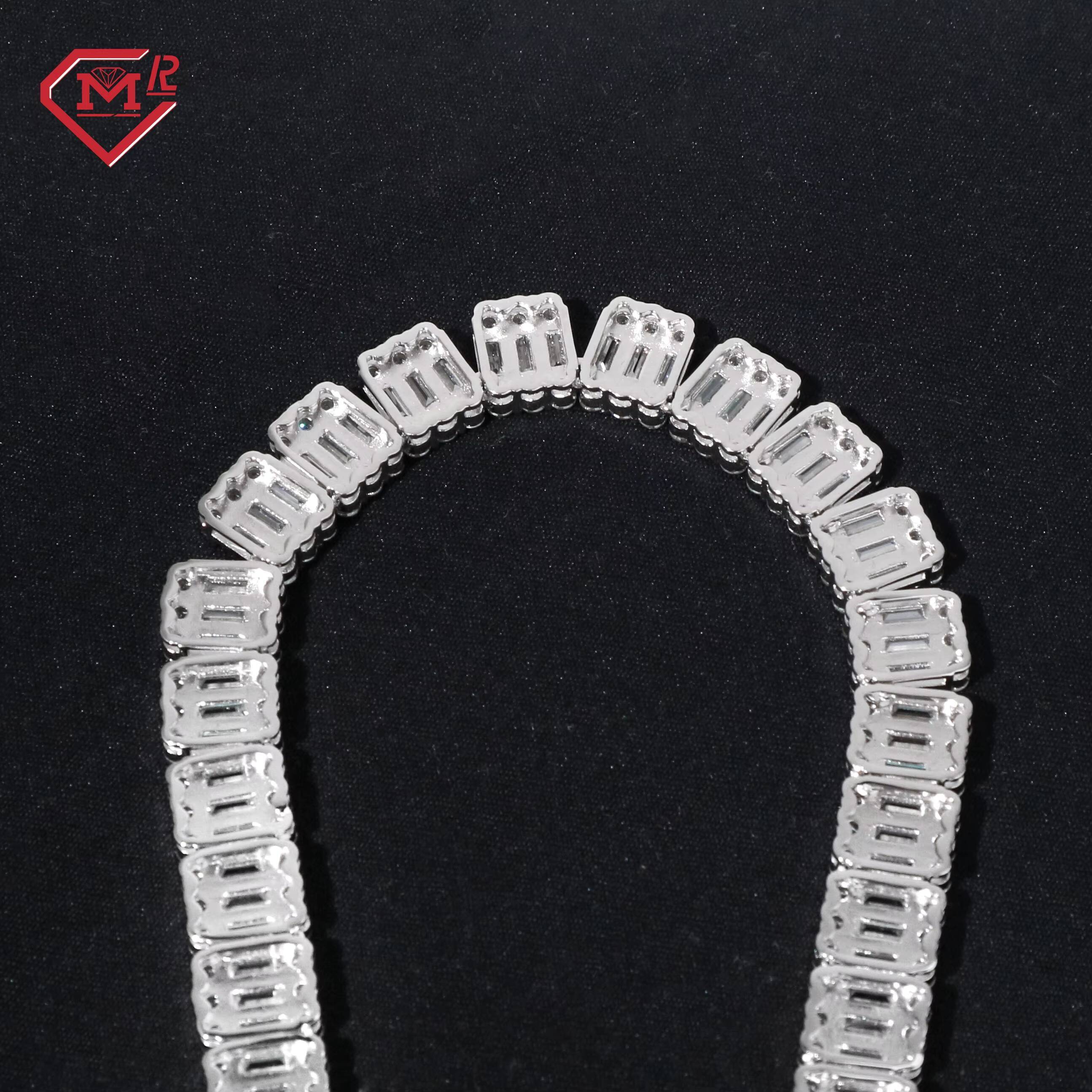Tennis Chain Necklace Bracelet Custom Baguette Cut Hip Hop 925 Silver Moissanite Tennis Chain