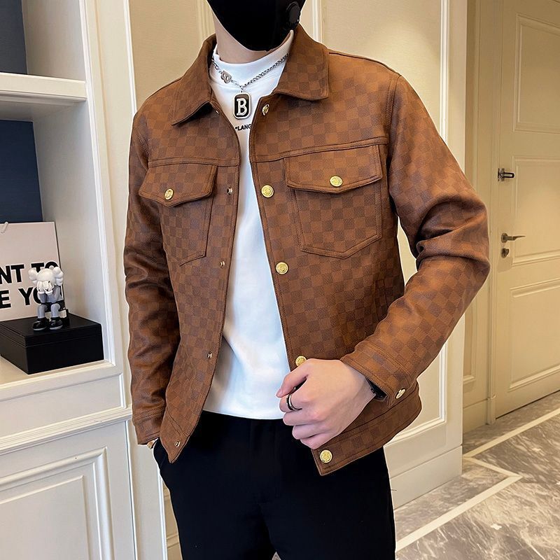 Designer England Style Men's Lapel Jacket, 100% Cashmere Black Checkerboard Coat, Long Sleeve Covered Button, Peter Pan Collar, Daily Outfit - view 4