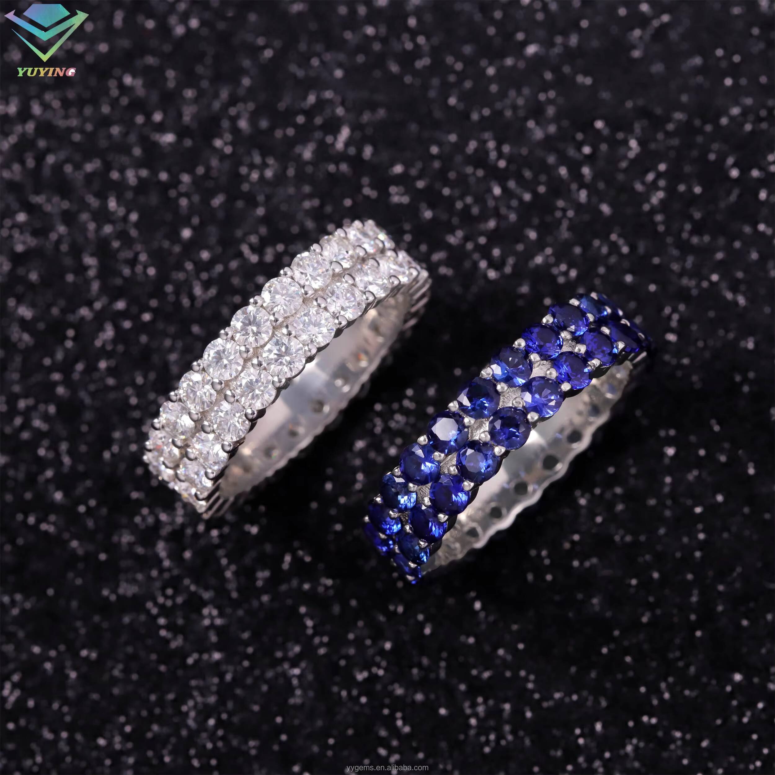Fashion Blue Diamond Cuban Ring Fine Jewelry 925 Sterling Silver Ring for Men Women Lab Grown Sapphire Diamond Cuban Ring