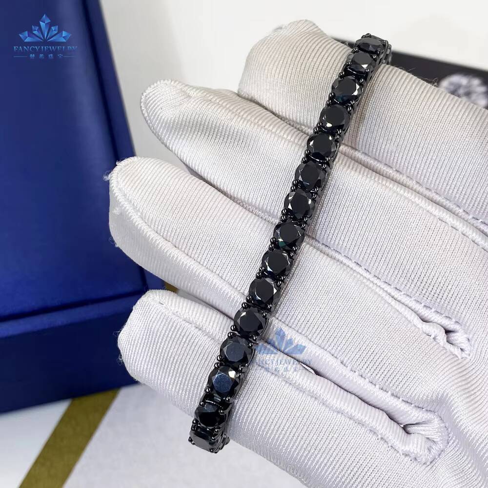 Fancy Jewelry Iced Out Tennis Chain Necklace 925 Sterling Silver Diamond 4mm Black Moissanite Tennis Chain