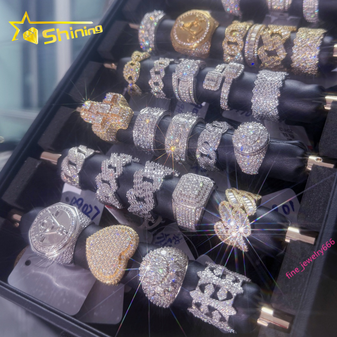 Pass Diamond Tester 925 Silver White Gold Plated VVS Diamond Hip Hop Iced Out Jewelry Diamond Moissanite Men Ring