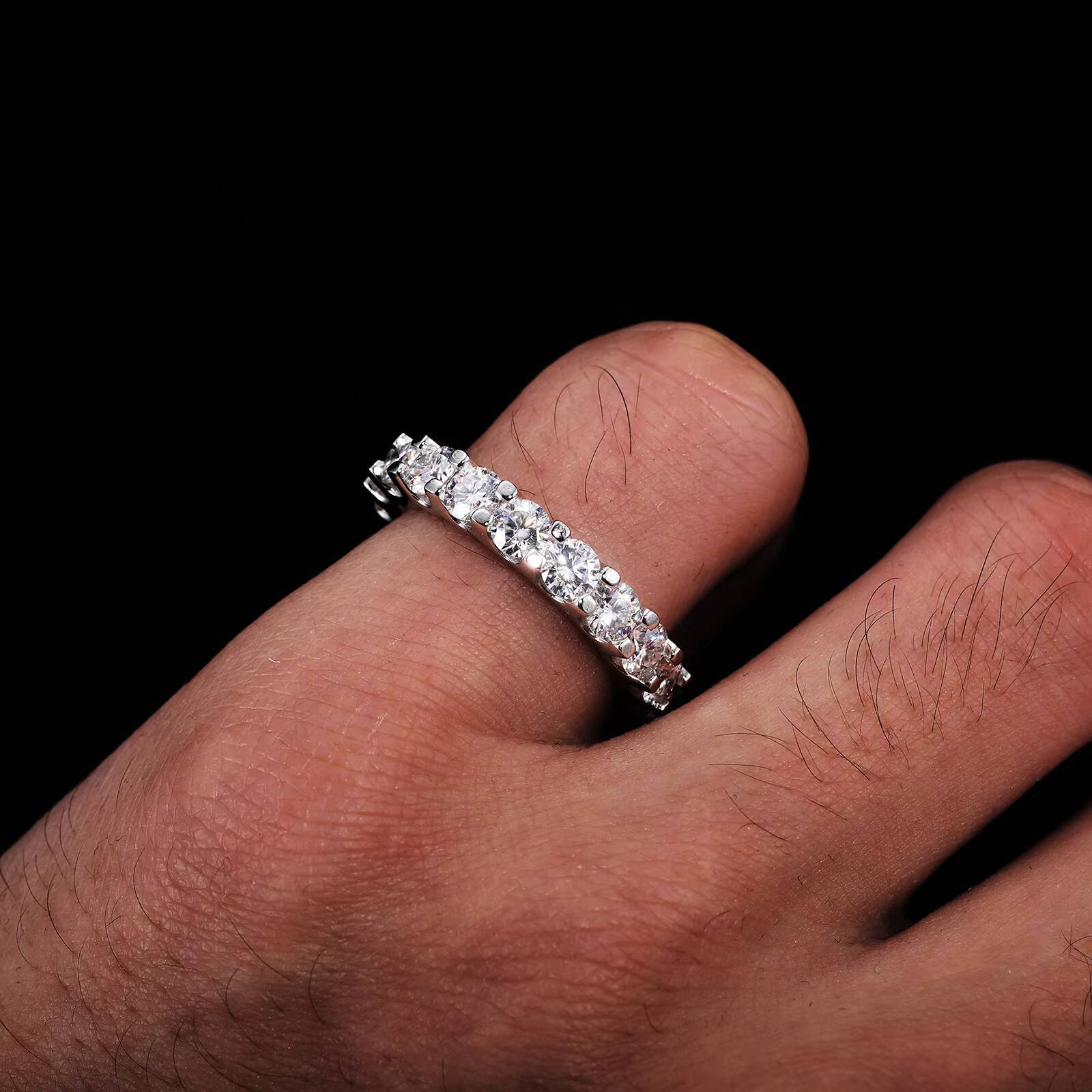 Luxury Engagement Jewelry Gold Plated 925 Sterling Silver 4mm VVS Moissanite Diamond Eternity Band Wedding Ring for Men Women