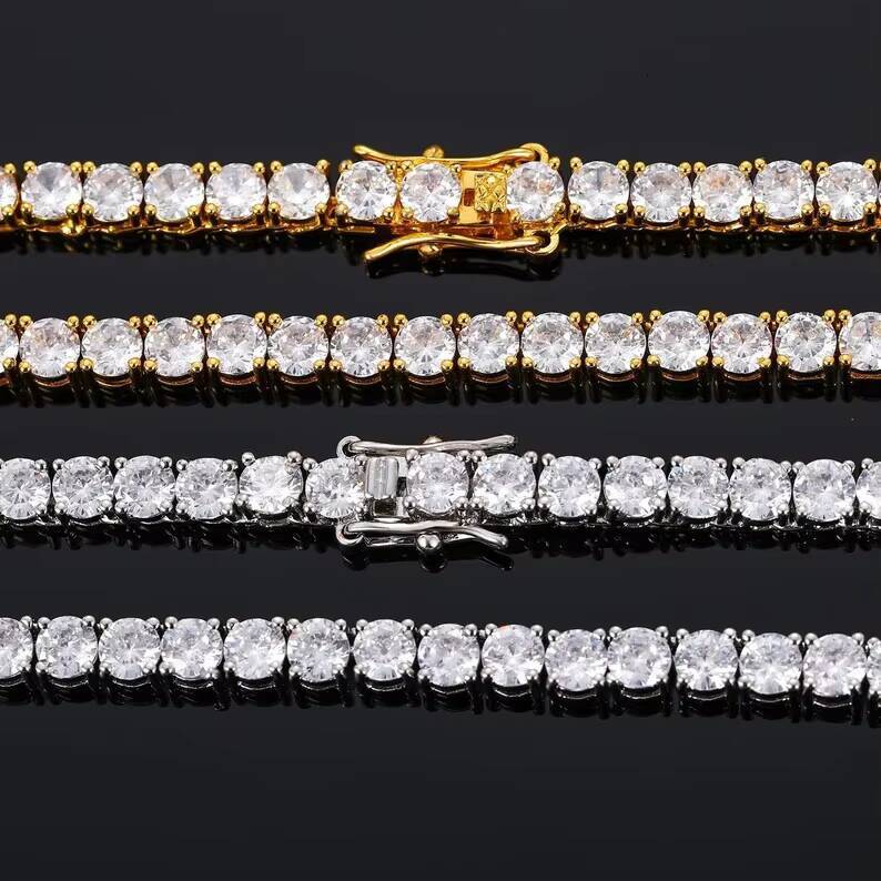 Wholesale 2mm 3mm 4mm 5mm 65mm Hip Hop Jewelry 925 Sterling Silver Tennis Chain Iced Out Moissanite Tennis Chain Necklace