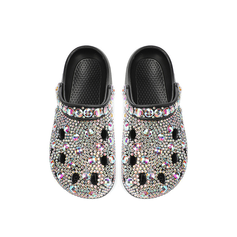 Women Bling Rhinestone Clogs, Sparkly Diamond Glitter Backless Slip On Casual Garden Beach Mule Slippers