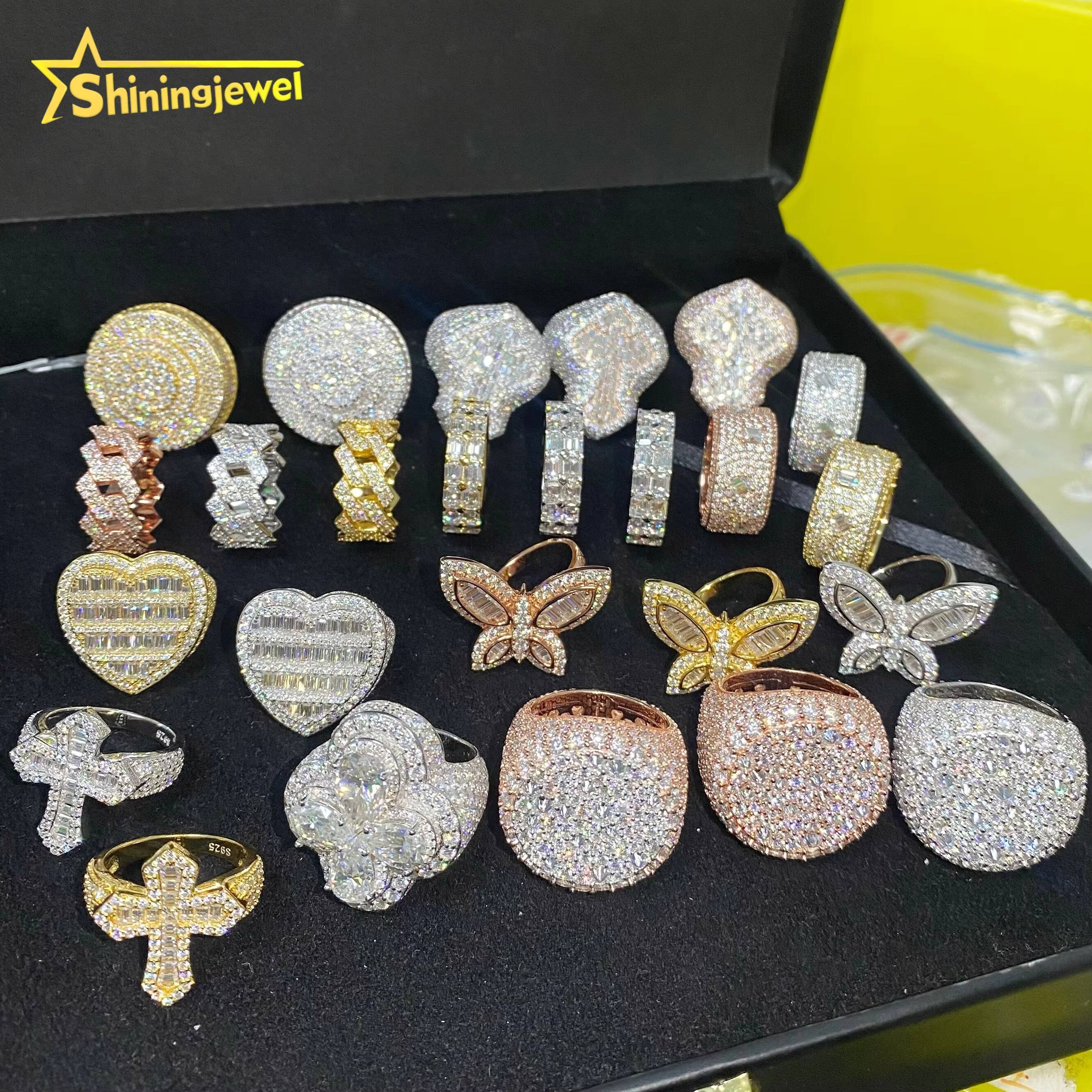 Hot Sale Multiple Choices Custom Iced Out Hip Hop Men Ring VVS Moissanite 925 Sterling Silver Rings Diamond Jewelry Ring for Men
