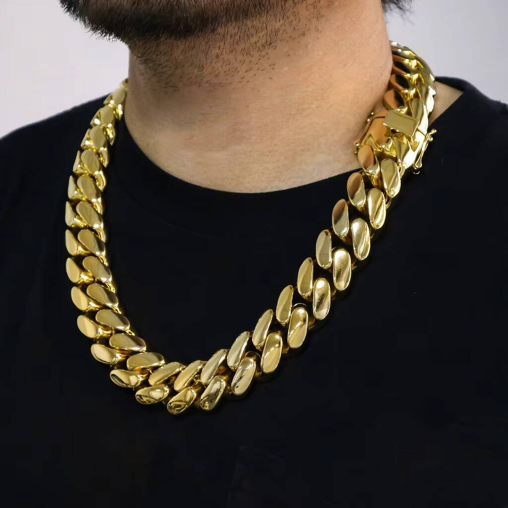 Hiphop 18mm Cuban Chain 925 Silver Monaco Chain Miami Custom VVS Moissanite Clasp Plain Cuban Link Chain