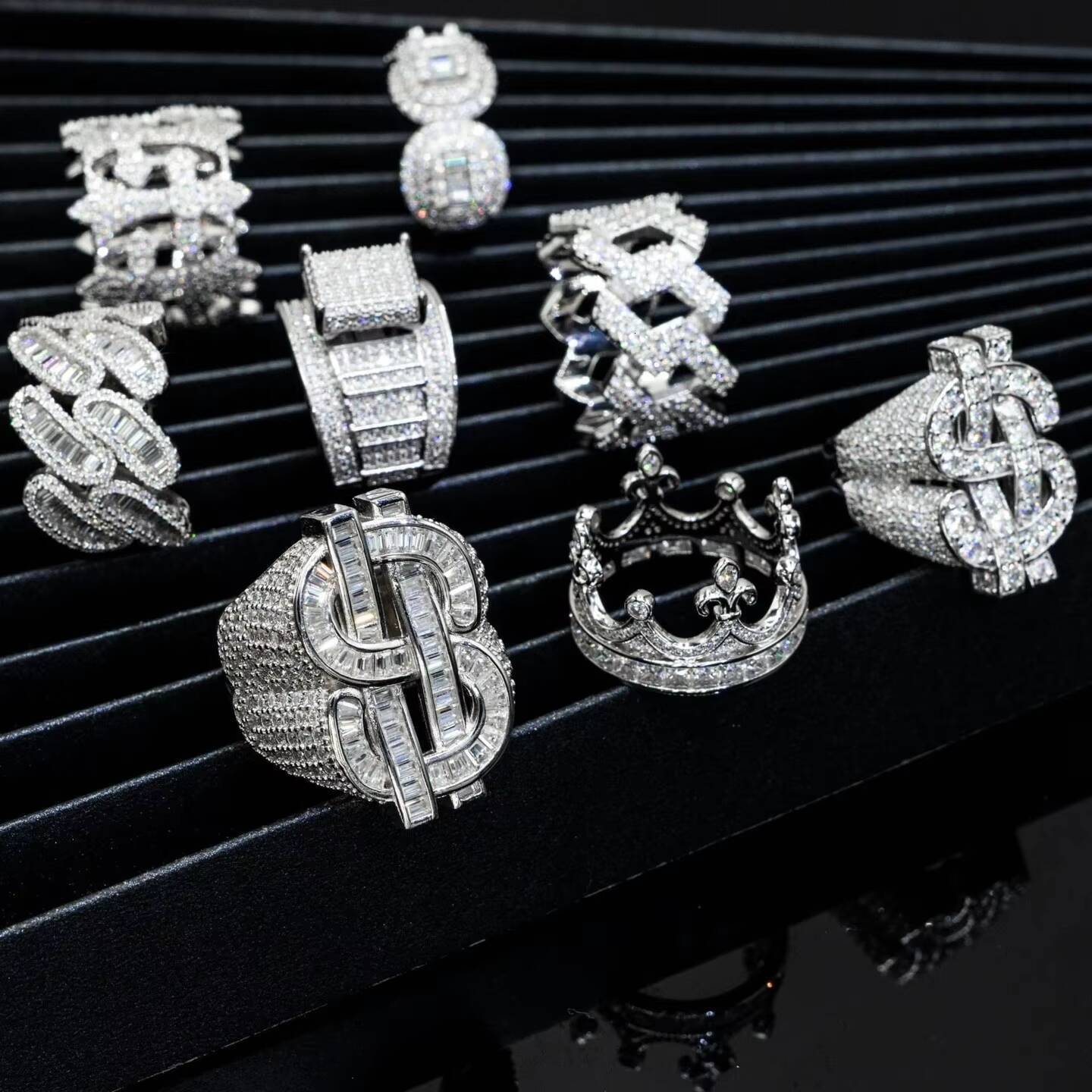 Iced Out Moissanite Cuban Link Ring Hiphop Cuban 925 Sterling Silver Baguette Moissanite Ring Men