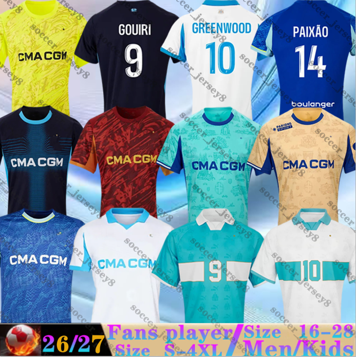25 26 maillot de foot GREENWOOD 125th Anniversary Soccer jerseys PAVARD OUNAHI harit 2025 2026 OM Marseille man kids kits football shirts FANS Player BALERDI RONGIER