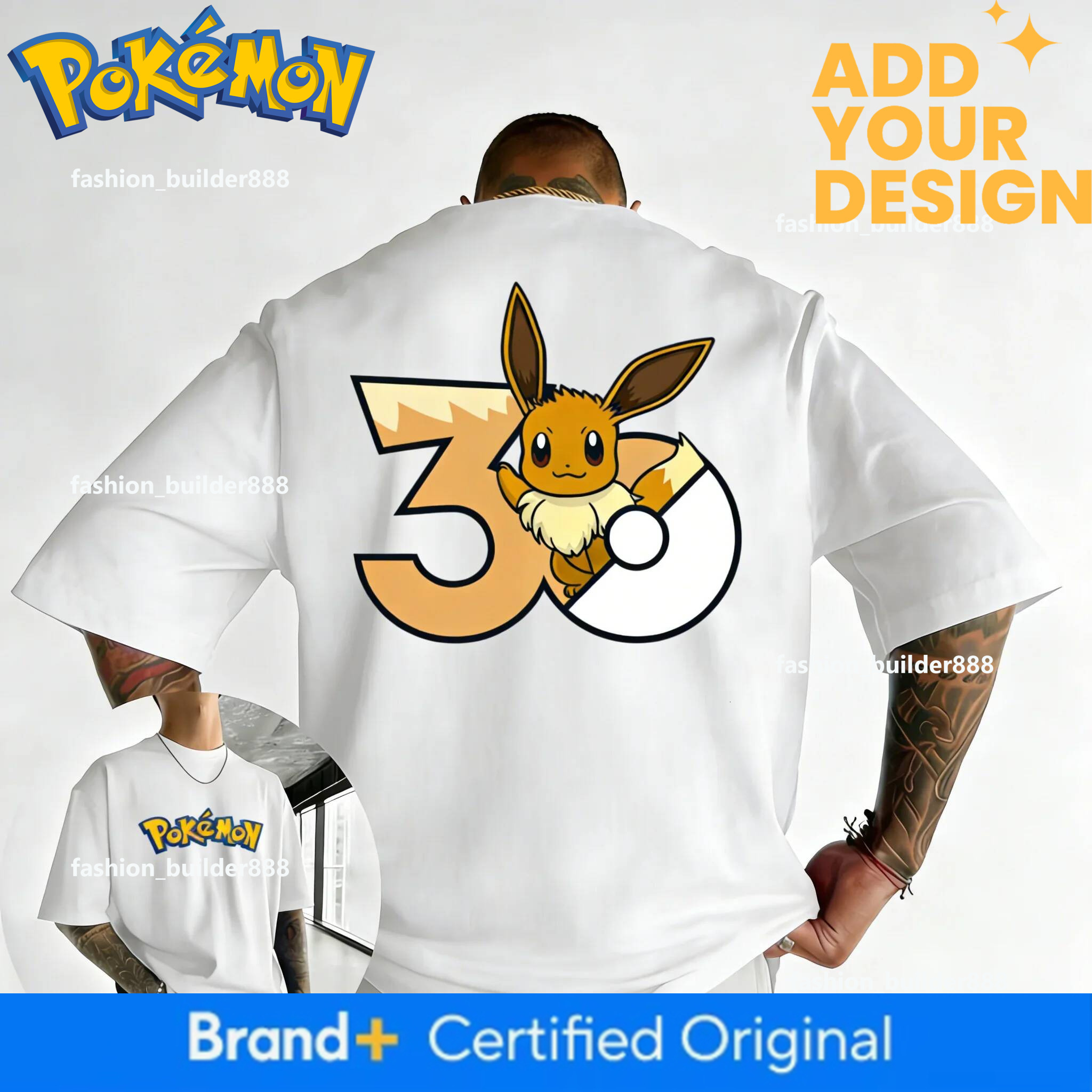 breathable Pokemon 30Th Anniversary Eevee Printed T-Shirt Summer New Men's And Women's Trendy Large Loose Casual Y2k Short Sleeve Top - view 3