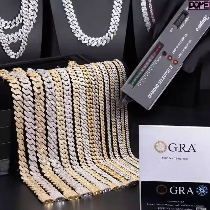 Hip Hop Real Gold Plated Miami Cuban Link Chain Necklace Men 925 Sterling Silver Gold Cuban Chain