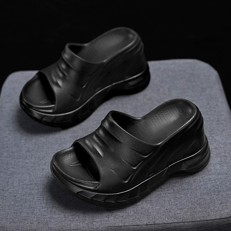 Women Chunky Platform Wedge Slide Sandals, Open Toe High Heel EVA Slip On Summer Anti-slip Casual Beach Slippers