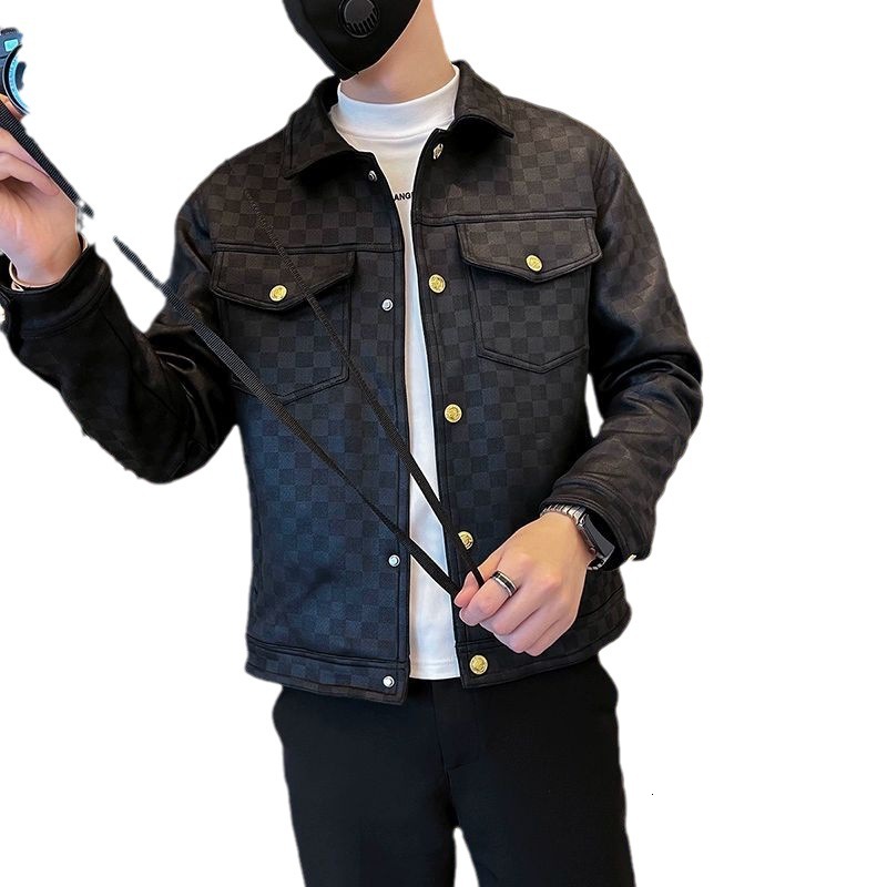 Designer England Style Men's Lapel Jacket, 100% Cashmere Black Checkerboard Coat, Long Sleeve Covered Button, Peter Pan Collar, Daily Outfit - view 6