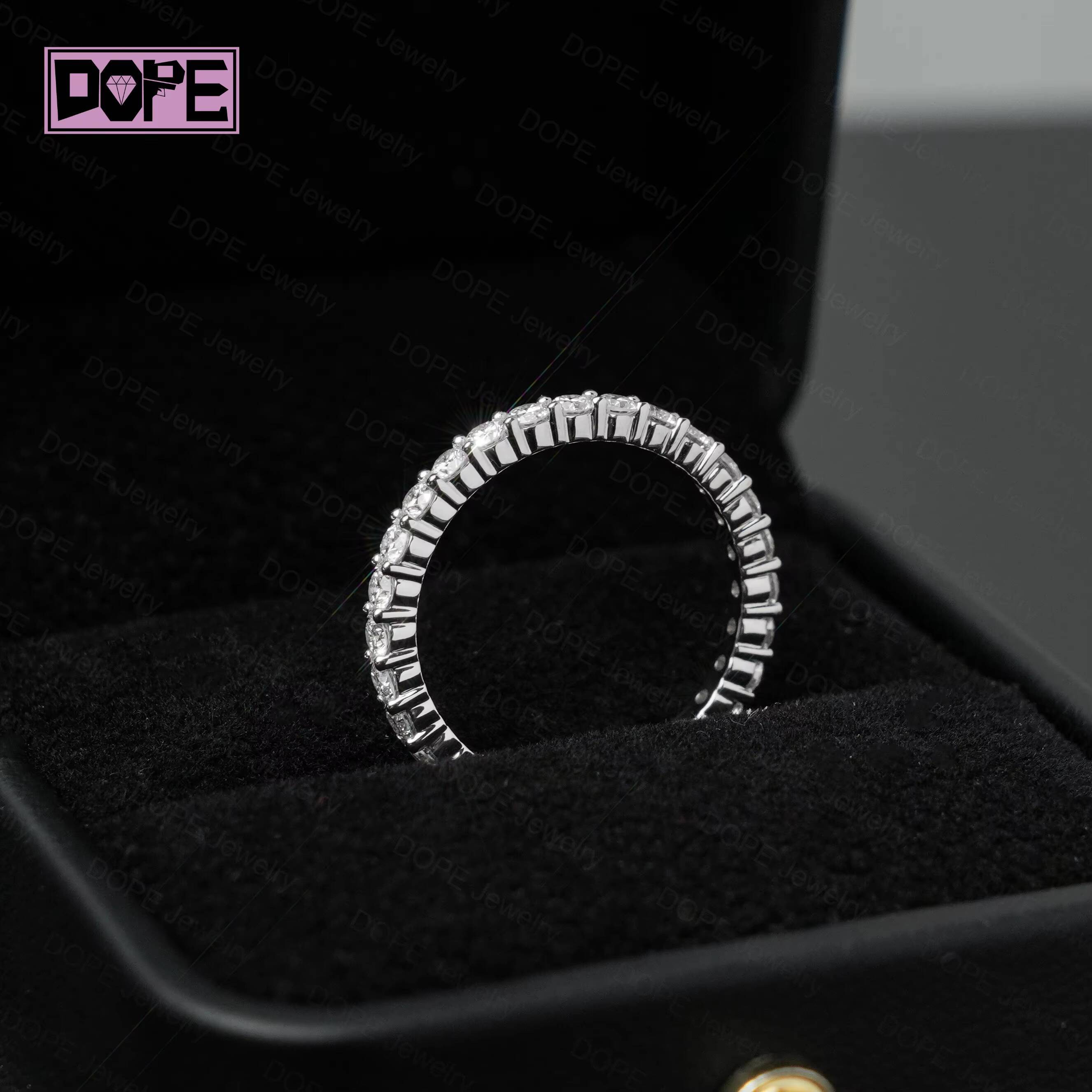 IGI Certificate 2mm Lab Grown Diamond Ring 925 Silver 14K White Gold Plated Full Eternity Band HPHT CVD Wedding Ring