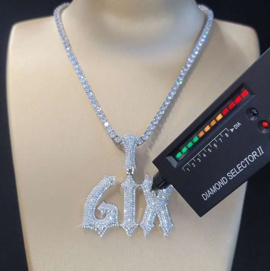 VVS Moissanite Custom Name Necklace Personalized Initial & Number Pendant Silver Diamond Cut Tennis Chain Great Birthday Holiday Gift For Men And Wome