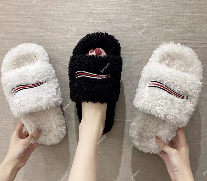 Women Fur Slides Furry Slippers Designer Mules Fall Winter Homewear Slide Men Footwear Comfortable Fuzzy Flip Flop Fluffy Wool Sizes 35-45