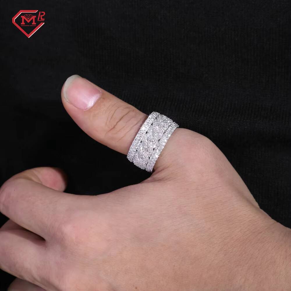 Cuban Design Moissanite Ring Iced Out House Shape Baguette Hip Hop 925 Silver Gold Plated Moissanite Ring