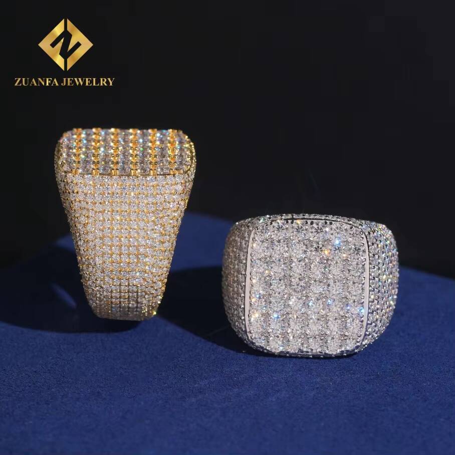 Hot Sale Jewelry New Design Round Diamond Hip Hop 925 Silver Iced Out VVS Mens Moissanite Ring